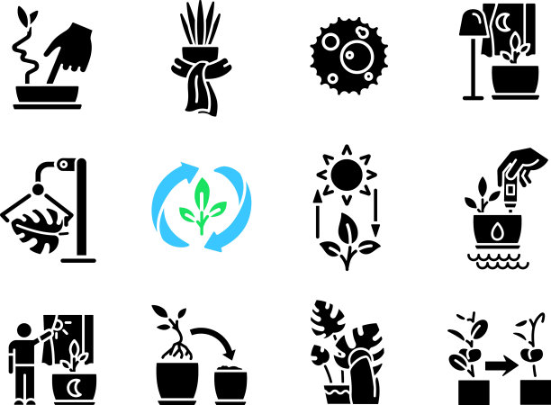 照顾室内植物黑色字形图标设置图片下载