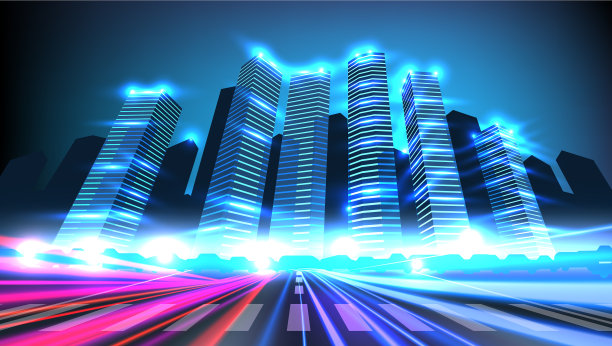 夜晚城市里的现代办公大楼图片下载