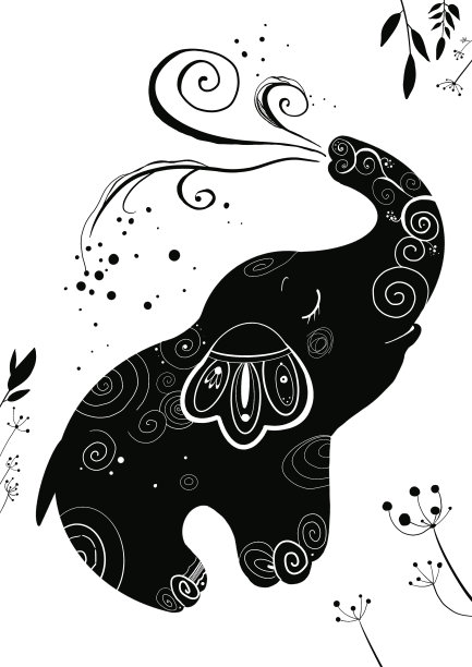 大象倒水孤立的插图图片下载