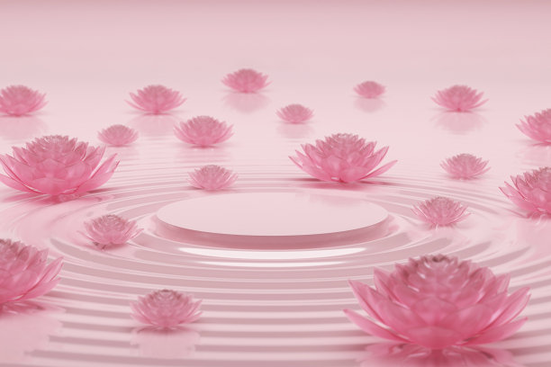 莲花玻璃粉红色盛开的花朵台粉红色的站圆圆形产品裙波纹液体。图片下载