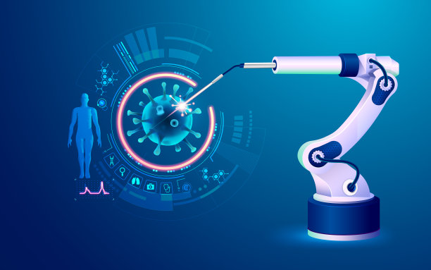 蓝色背景下的机器人特写镜头图片下载