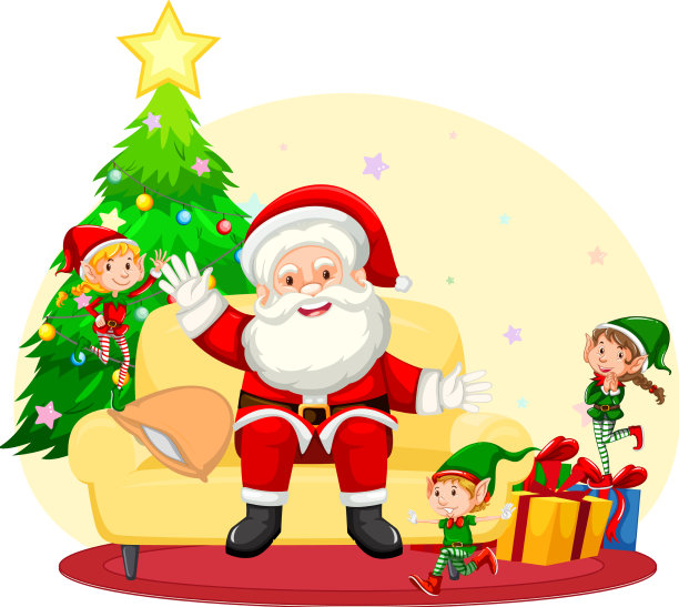 圣诞老人和小精灵一起庆祝圣诞节图片下载