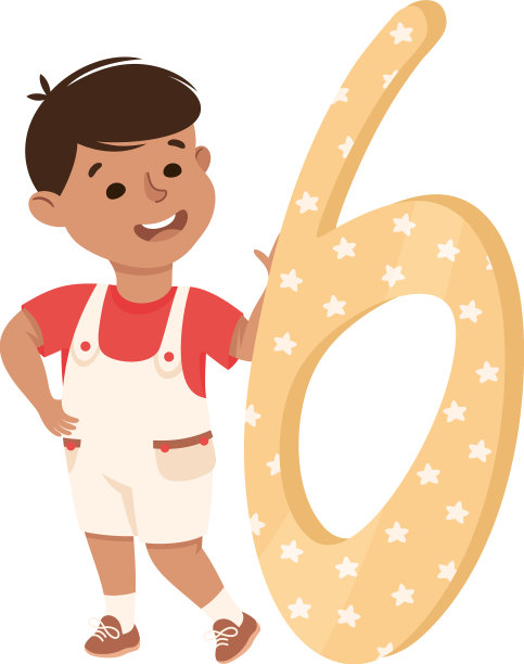 小男孩有着巨大的数字6或数字图片下载