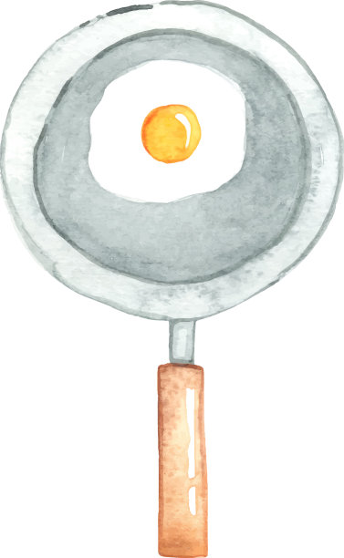 鸡蛋在金属锅水彩画图片下载