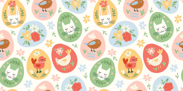 快乐的复活节无缝图案复活节彩蛋图片下载