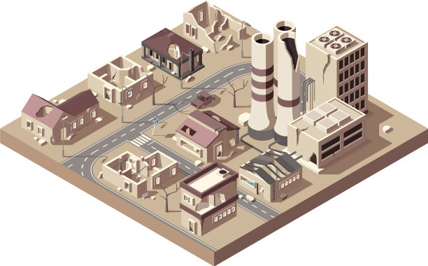 城市废墟和破碎的建筑被遗弃的城镇图片下载