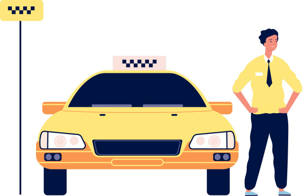 出租车司机站在黄车附近图片下载