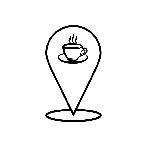 咖啡杯的轮廓孤立在白色背景。带有咖啡杯图片的卡片别针。图片下载