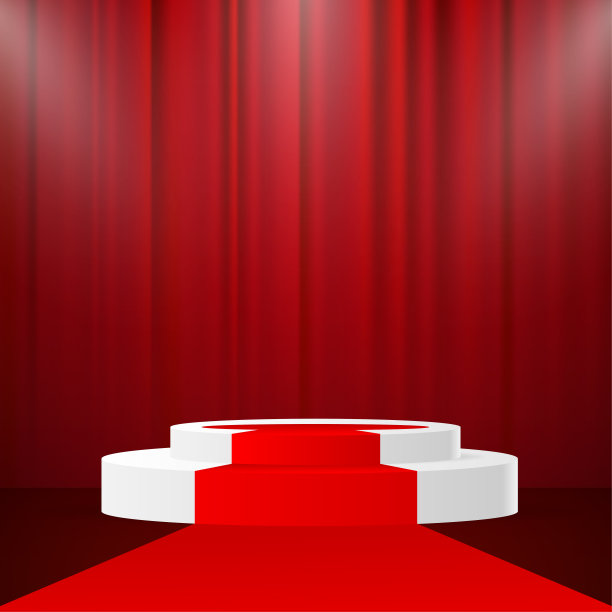 冠军领奖台。向量几何平台。红色的技术背景。颁奖典礼背景图片下载