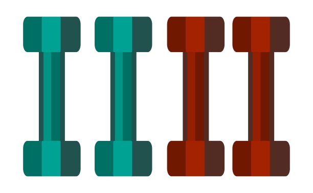 两对哑铃，蓝色和红色，孤立在白底图片下载