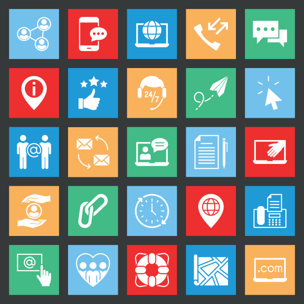 联系我们图标设置。图标集包含手机、纸飞机、客服、点赞、地图大头针、邮件标志、人手、救生圈、链条、人群、商人、语音泡泡等图标。图片下载