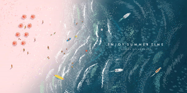 矢量美丽的现实俯视图插图的沙质夏季海滩图片下载