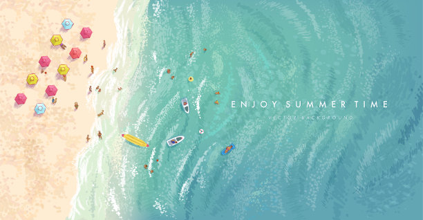 矢量美丽的现实俯视图插图的沙质夏季海滩图片下载