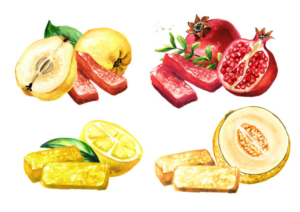 自制水果果酱，果酱，果冻。手绘水彩插图孤立在白色背景图片下载