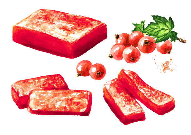 自制红醋栗果酱，果酱，果冻。手绘水彩插图孤立在白色背景图片下载