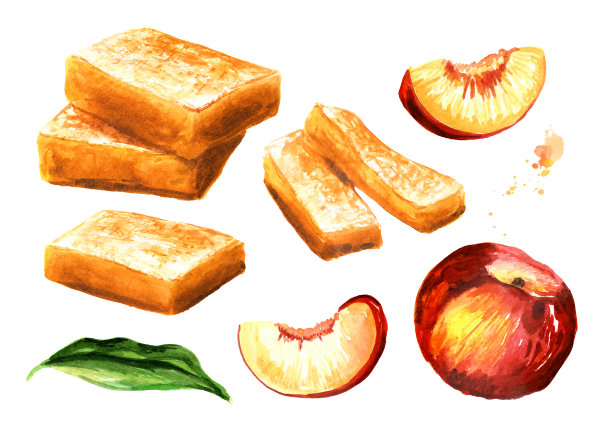 自制蜜桃果酱、果酱、果冻。手绘水彩插图孤立在白色背景图片下载