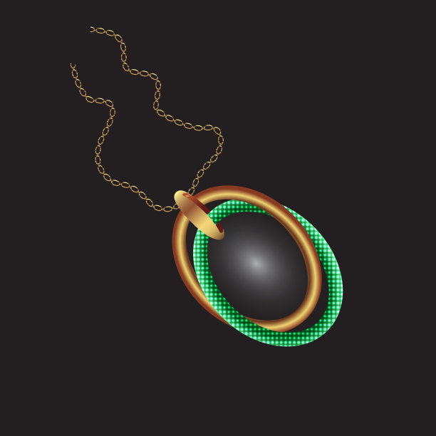 金色吊坠与绿色图案和金链图片下载