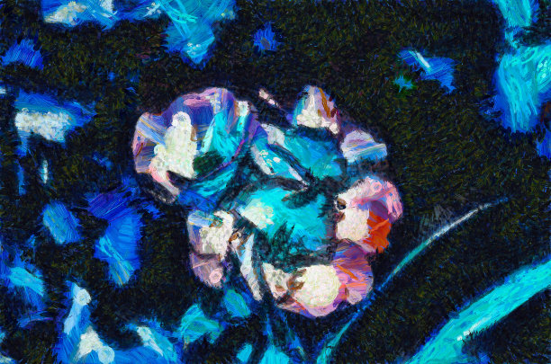 油画——盛开的花朵。现代数字艺术，印象派手法。模仿文森特·梵高的风格图片下载