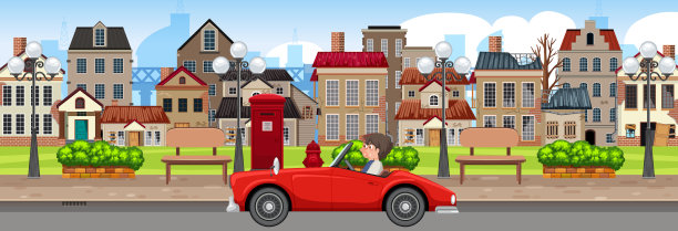 经典的汽车在城市中行驶图片下载