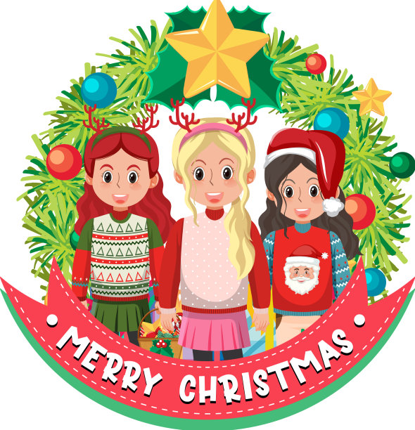 圣诞花圈横幅与人们佩戴图片下载