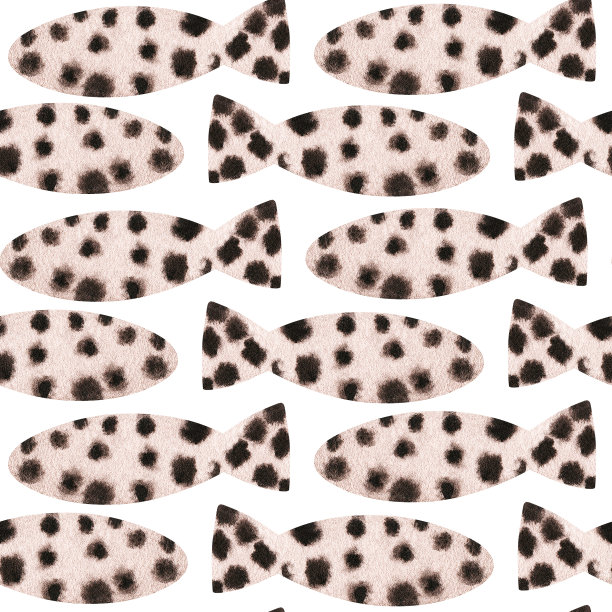 无缝斑点鱼图案。水彩插图。孤立在白色背景上。图片下载