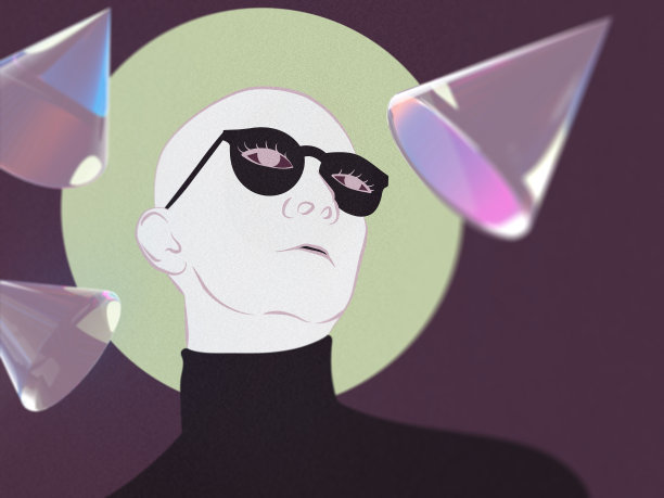 一个人戴着眼睛的眼镜的插图。可视化的视角，灵感和眼镜。图片下载