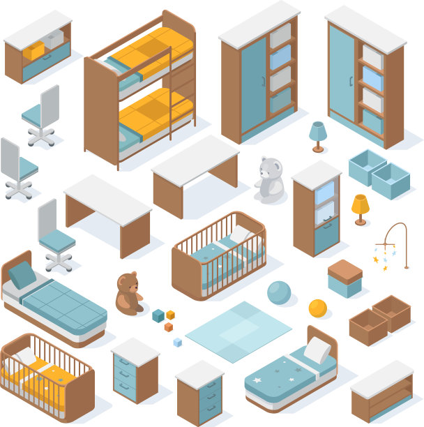 等距儿童房家具儿童3d图片下载
