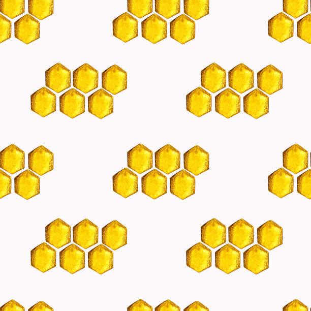 水彩画黄色蜂窝无缝可爱图案。图片下载