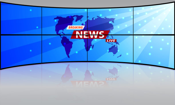 白色的地板和液晶屏幕上的突发新闻图片下载