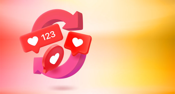 用心形聊天气球刷新社交媒体概念。3d矢量横幅复制空间图片下载