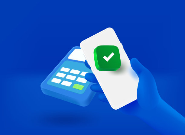 支付通过现代智能手机与复选标记的象形。3 d矢量图图片下载