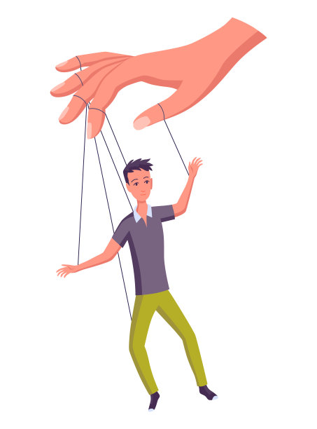 操纵木偶的手。被傀儡主人控制的商人或工人。像操纵木偶一样操纵人。雇主支配、剥削或权力操纵者图片下载