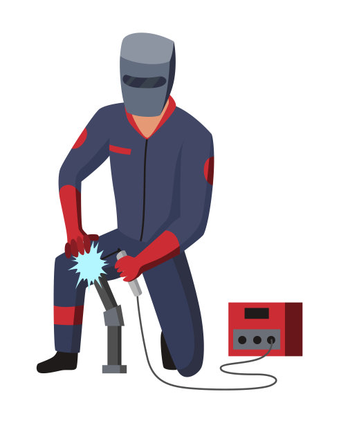 焊机在工作。人维修。穿着工作服的年轻人。工人戴着防护口罩和手套。焊接设备图片下载