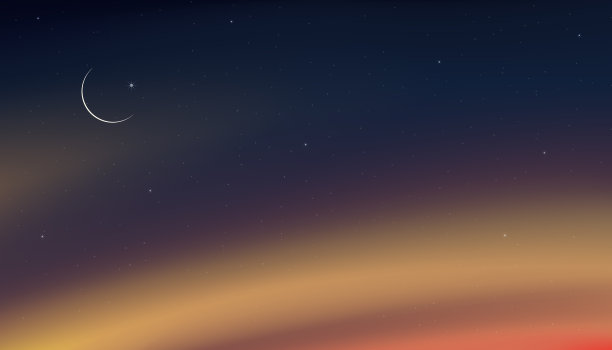 夜空中有新月和星星图片下载