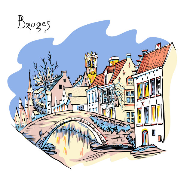 布鲁日运河上有漂亮的房子图片下载