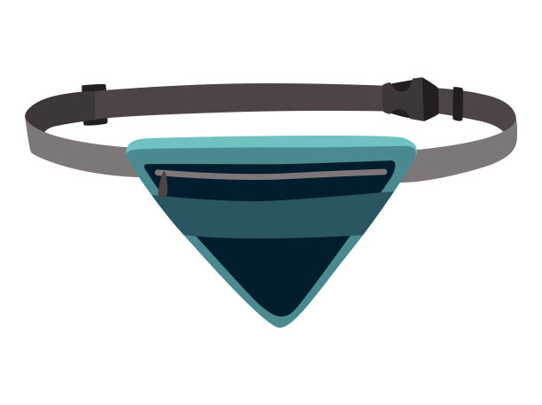 腰袋扁平模板。腰包作为流行的个人物品元素和时尚配饰。五颜六色时髦的三角形腰带包图片下载