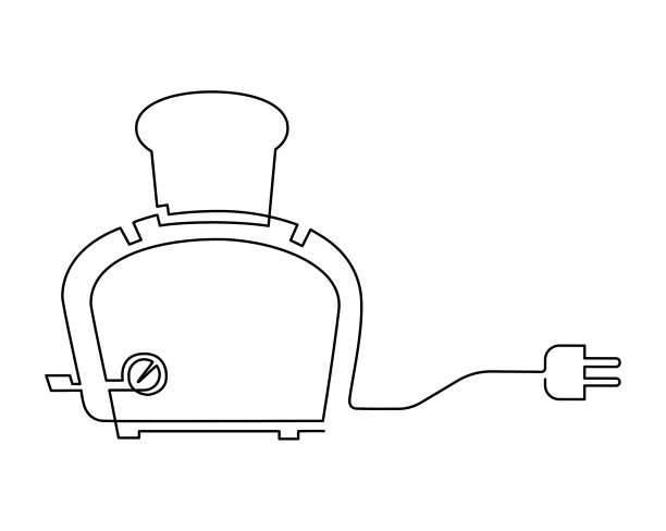 烤面包机，厨房里用来烤面包和烤面包的电动工具。矢量插图，连续直线绘制图片下载