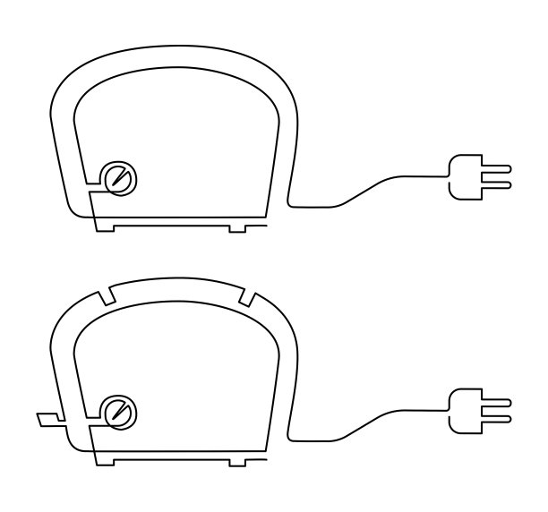烤面包机，厨房里用来烤面包和烤面包的电动工具。矢量插图，连续直线绘制图片下载