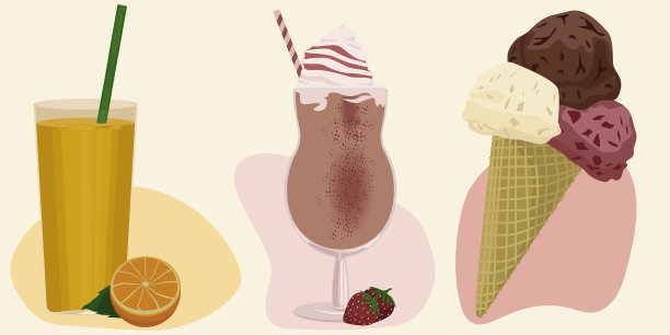 一套不同口味的美味甜点、果汁和冰淇淋!图片下载