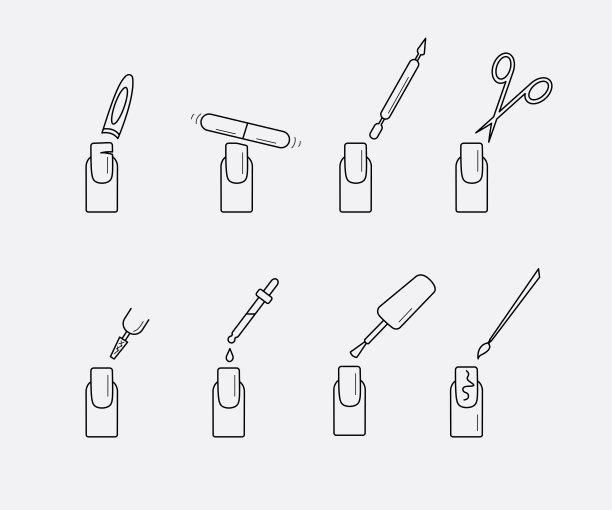 步骤美甲，图标设置，指甲护理，美容治疗向量图片下载