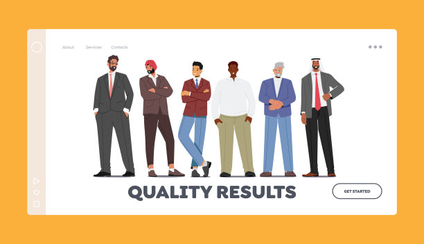 形形色色的商务男士站成一排登陆页面图片下载