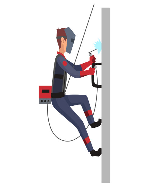 焊机在工作。人维修。穿着工作服的年轻人。工人戴着防护口罩和手套。焊接设备图片下载