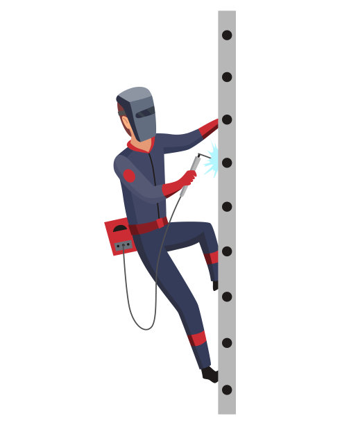 焊机在工作。人维修。穿着工作服的年轻人。工人戴着防护口罩和手套。焊接设备图片下载