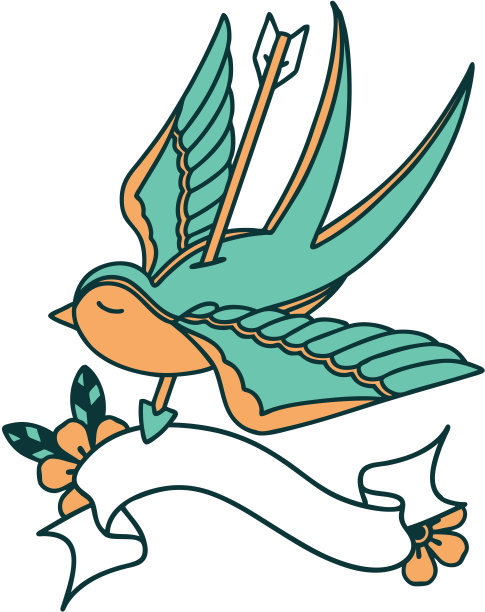 用箭缝成的燕子旗纹身图片下载