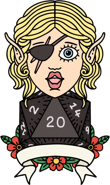 精灵流氓角色与自然二十骰子滚动插图图片下载