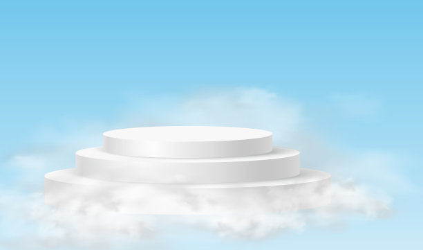 讲台上的天空。极简主义的背景与白色的平台在云。3d现实基座产品的产品演示和天空的云图片下载