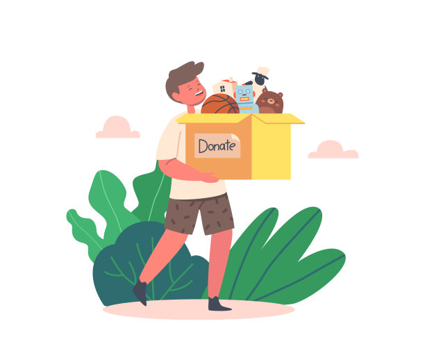 慈善、社会关怀、援助和帮助贫困儿童的理念。捐赠箱里有玩具的男孩孤儿图片下载