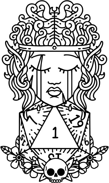 哭泣的精灵野蛮人角色与自然的一个D20卷插图图片下载