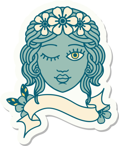 纹身贴纸上画着少女眨眼的脸图片下载