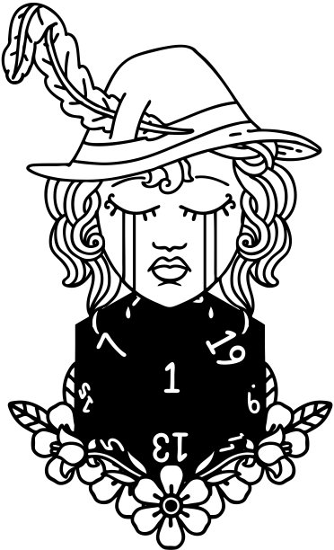 哭泣的人类诗人与自然一个D20骰子滚动插图图片下载